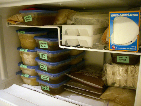 A beautifully stocked and organized freezer.