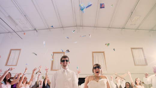 airplane theme and throwing paper airplanes as an alternative to rice