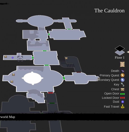 Darksiders 2 the Cauldron Dungeon Map - use the map to guide the hero through the Cauldron