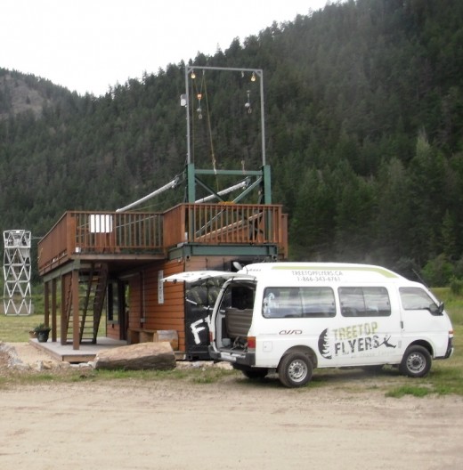 Tree Top Flyers parking lot, behind Chase Arena, Chase, BC:  sustainable tourism venture in a small town.