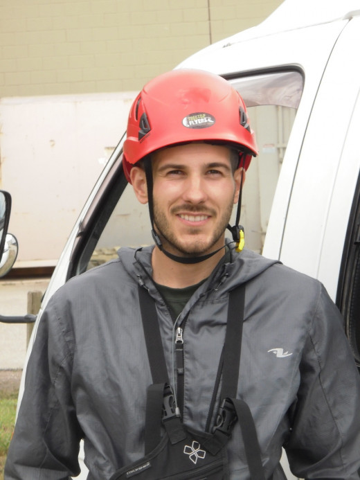 Daniel Luzic, a graduate of TRU Tourism program in 2009, now entrepreneur/owner of Tree Top Flyers zipline adventure in Chase, BC.