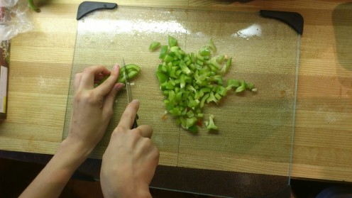 Chop the green peppers