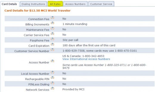 A screenshot from Speedy Pin. Click on the "All Rates" tab I highlighted to check how much it is to call USA from the country you're in.