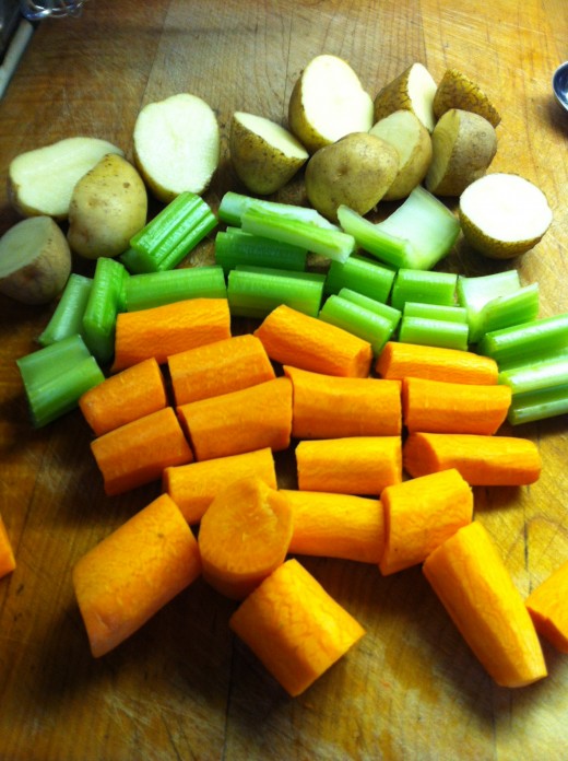 Preparing the veggies.