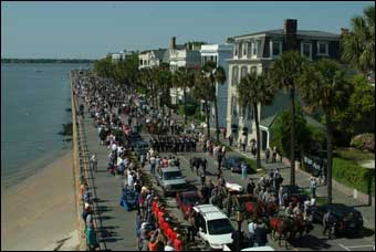 The Charleston Battery area on the day of the funeral for the crew of the CSS Hunley. 