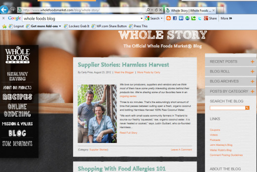 Whole foods Grocery store Blog and recipes. A very model blog and a top pick on Pinterest too.