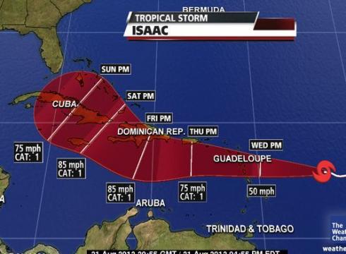 Path of Tropical Storm Isaac