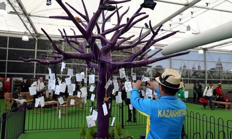 The Memory Tree, where 2012 Olympians hung messages of their most significant moments. The Tree is at Terminal 4, Heathrow.