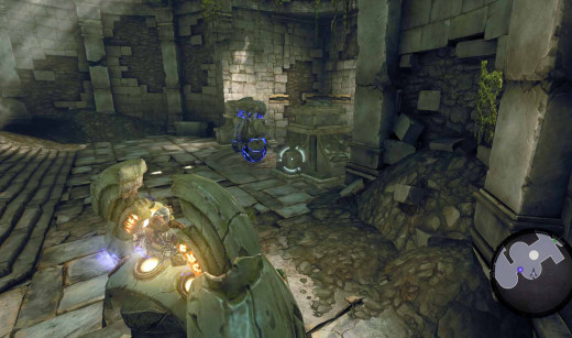 Use the second golem to bring the first golem up to the second floor with the elevator