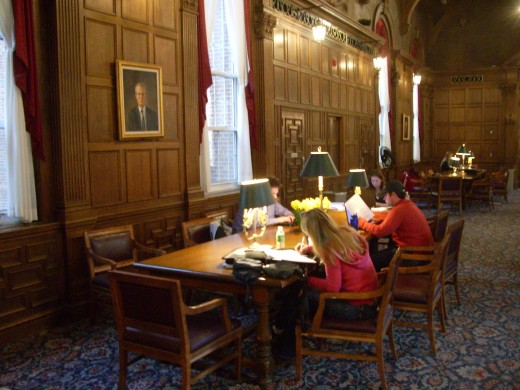 Students studying in Stell Hall at the campus of the Tuck School of Business, Dartmouth College, Hanover, New Hampshire.