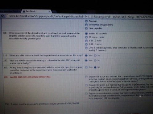A simple online survey along with short narratives validate the information discovered by a Mystery Shopper.