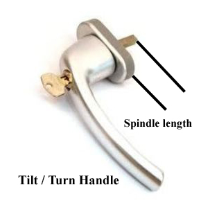 Tilt / Turn window handle showing spindle handle height 