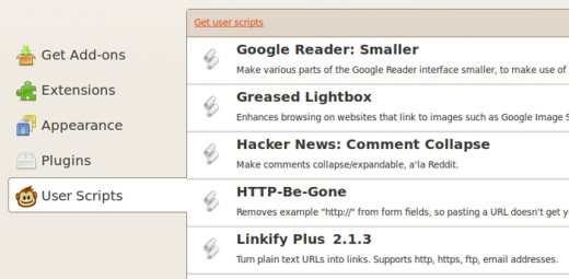 GreaseMonkey list with user scripts and plugins