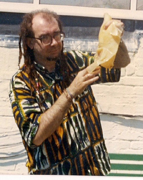 Bard of Ely holds up a kombucha scoby