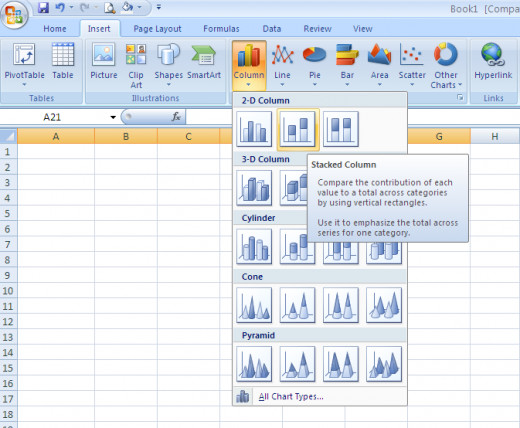 Stacked Chart, Excel 2010