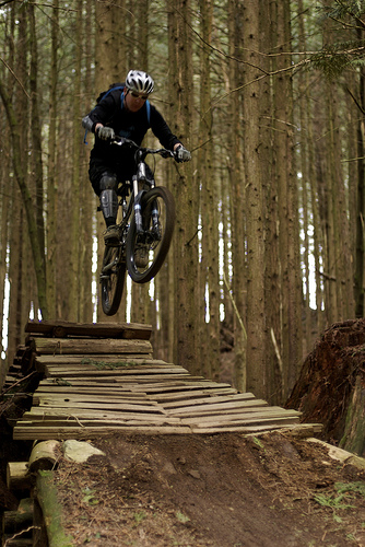 Freeride biking bridges the gap between downhill and park riding.