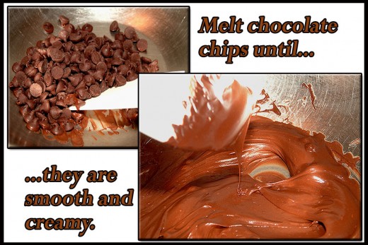 Melt chocolate chips in a double boiler or  microwave. 