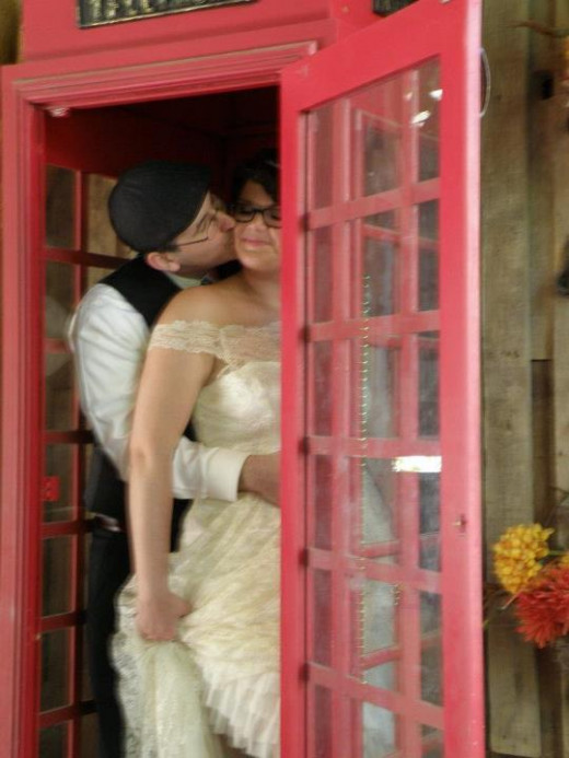 Telephone booth wedding photo