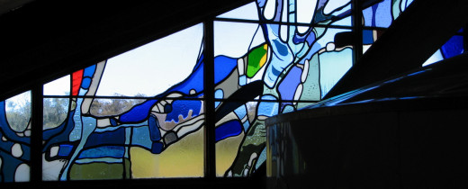 A tank of wine and a stained glass window, at Lenton Brae Winery, Western Australia