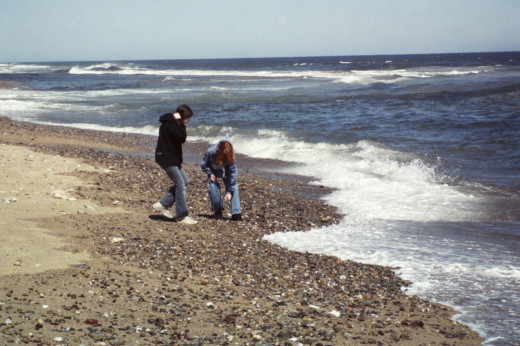 The beach in the Springtime creates  a family bonding experience. Here my daughters are collecting rocks and shells.