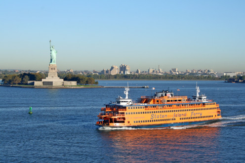 Staten Island Ferry and the Statue of Liberty.