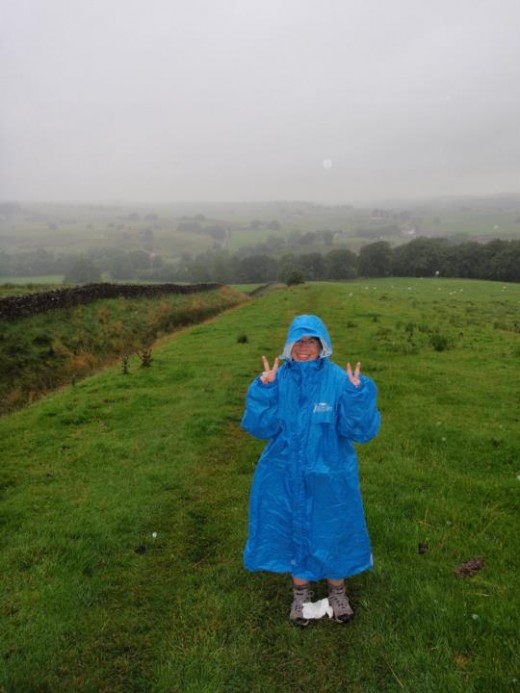 Jennifer Teacher walking Hadrian's Wall in the rain.