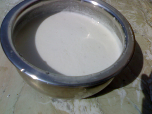 Idli batter soon after grinding.