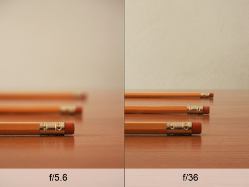 You can see the differences between wider (left) and narrow (right) aperture