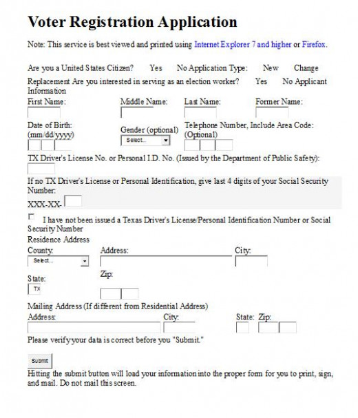 Eligible citizens must register to vote by filling out and filing a form like this one.
