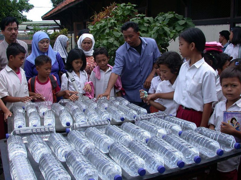 SODIS project in Indonesia. Local leaders are trained to spread the word and show how solar water disinfection works.