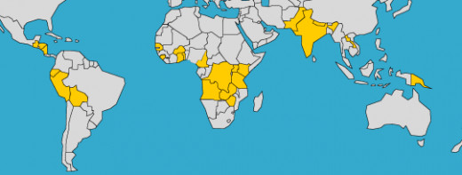 Countries where the SODIS water disinfection method is utilized.