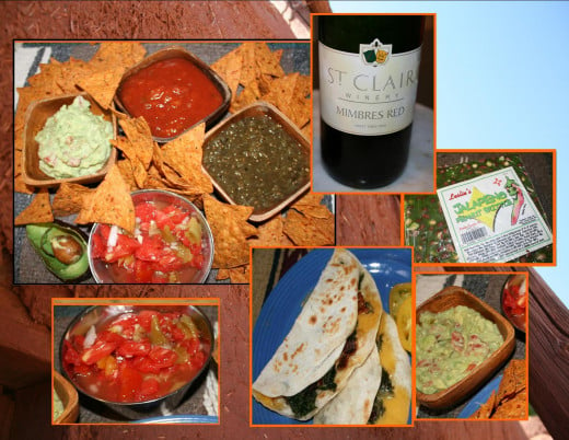 Salsa types, popular state wine, chiles in peanut candy, kale quesadillas, and guacamole dip