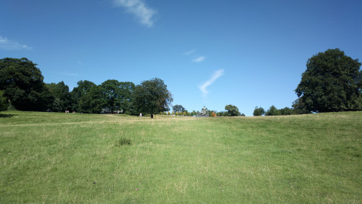 Looking up the hill to a Moore Bronze