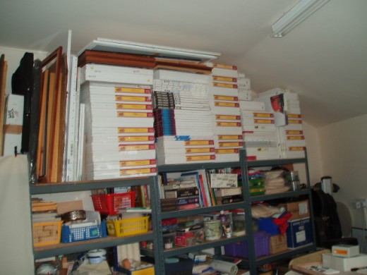 my shelves stacked with different shapes and sizes