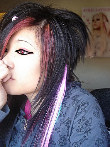 Emo hairstyle.