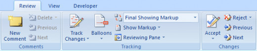The Review tab in Word 2007 is used to track changes in a document. 