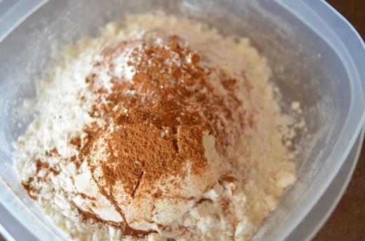Whisk together flour, baking soda and powder, salt and spices.  Sift through a metal strainer if desired.