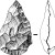 Drawing of a handaxe -  one side has been "worked" more than the other (right) to provide an edge.  