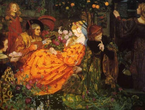 "The deceitfulness of riches" by Eleanor Fortescue Brickdale seems to portray an unhappy princess trapped by her riches and worldly status. 