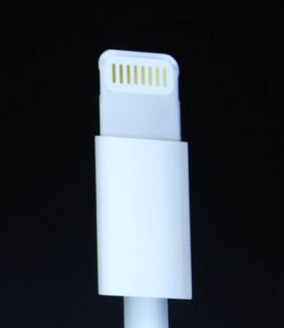 The new 8-pin, all-digital and bidirectional "Lightning" port connector.