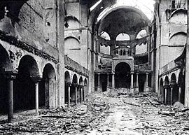 The interior of a Synagogue in Berlin after the Kristallnacht