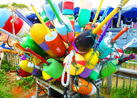 Multicolor fishing floats in Provincetown