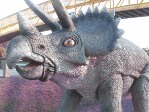 Statues of dinosaurs and other animals are displayed throughout the theme park of South of the Border.