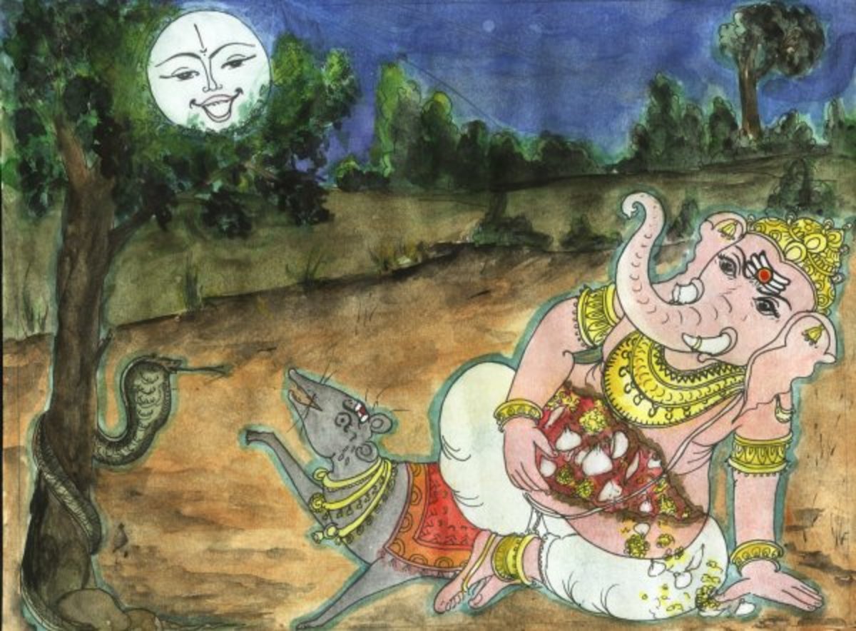 El Señor Ganesha maldice a la vana luna.