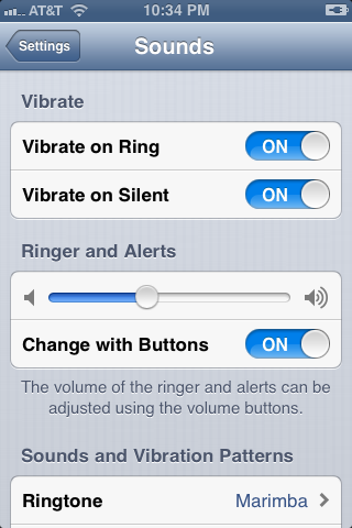 Move the circle icon in the Ringer and Alerts bar left and right to adjust the volume of the ringer.