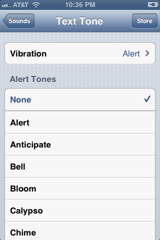 Tap "None" beneath Alert Tones and then tap "Vibrations."