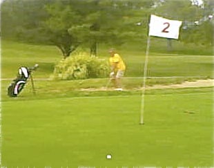 There's not many sand traps at Sugar Bay Golf, but Michael Kruse often finds it, like he has here at the 2nd Hole.