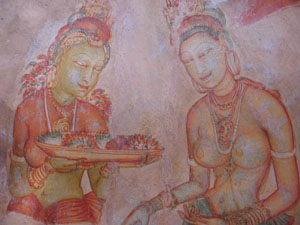 A Fresco found in Sigiriya featuring two beauties.