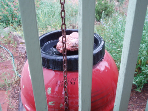 Catching rain with a rain barrel.
