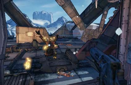 Borderlands 2 Defeat Flynt.  Watch out! Flynt is about to unleash his pyro attack. L uckily the hero is in the shack. Smart!
